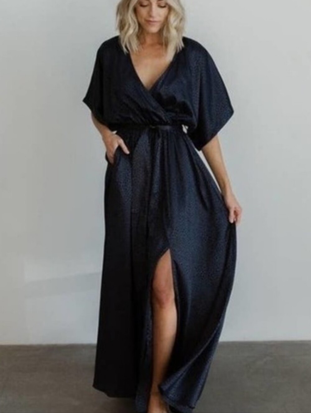 Baltic Navy Satin Animal Print Maxi Dress, NWT, XL